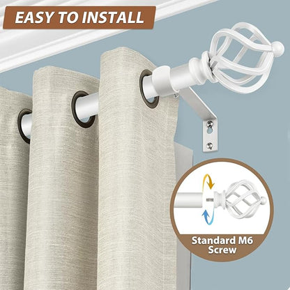 KAMANINA White Curtain Rod 32 to 58 Inch(2.6-4.8ft), Adjustable Curtain Rods for Windows 28 to 48 Inch, 3/4 Inch Splicing Drapery Rods with Twisted Cage Finial