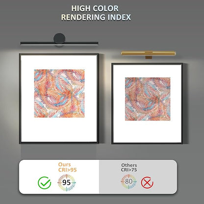 ZitoStory Battery Operated Picture Light for Wall with Remote,Minimalism Wireless Dimmable Art Lights for Paintings Rechargeable Gallery Light Artwork Lighting for Canvas, Portrait (Black,23'' Inch)