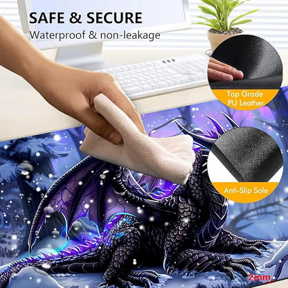 Heated Mouse Pad with 3 Levels Heated & 3 Hours Auto Shut-Off Mouse Pad for Warming Hands in Office Home, 31.5" x 13"Large Safe Desk Mat Hand Warmer，Purple Flying Dragon