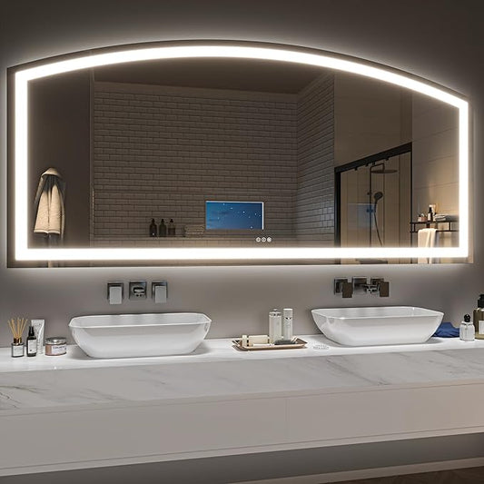 Hasipu 77" x 36" Arch LED Bathroom Mirror, Frontlit Wall-Mounted Vanity Mirror with Lights, Defogging, Smart Touch, Dimmable 3 Color Modes, Safety Shatterproof Glass Coating