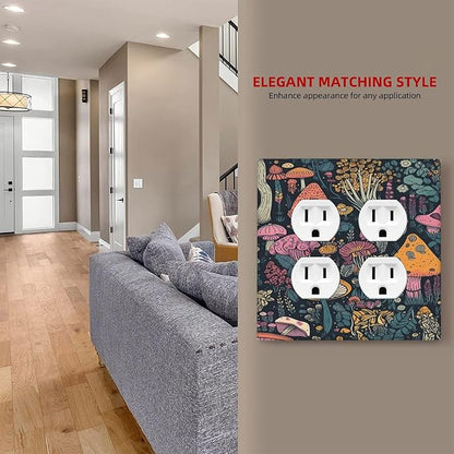 Decorative Outlet Covers Cartoon Comics Colorful Mushrooms 2 Gang Wall Plate Cover Double Duplex Receptacle Two Switch Light Switch Cover Plate Jumbo Dual Faceplate for Home Decor