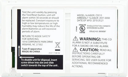 Kidde Carbon Monoxide Detector with 10-Year Battery, 3 LEDs, Replacement Indicator, Test-Reset Button