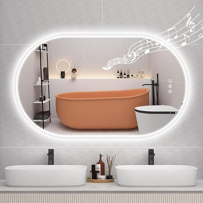 STARLEAD 40"x24" LED-Bathroom-Mirror-with-Lights, Wall-Mounted with Bluetooth Speaker, Anti-Fog, 3 Color Temperature, Dimmable Brightness, Waterproof, Tempered Glass, Frontlit & Backlit, Oval
