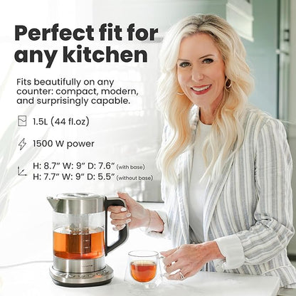 Vianté Electric Kettle With Infuser For Loose Leaf. Hot Tea Maker With Temperature Control And Automatic Shut Off. Tea Kettle With Brewing Programs. 1.5 Liters Capacity