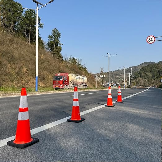 (4 Pack) 28 Inch Traffic Cones,PVC Construction Safety Parking Road Cones w/Reflective Collar, Heavy Duty Base for Traffic Control, Parking Lots and Roadwork, Weatherproof