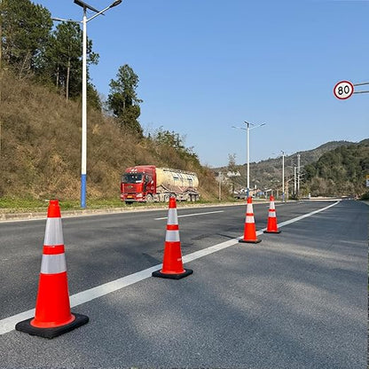 (4 Pack) 28 Inch Traffic Cones,PVC Construction Safety Parking Road Cones w/Reflective Collar, Heavy Duty Base for Traffic Control, Parking Lots and Roadwork, Weatherproof