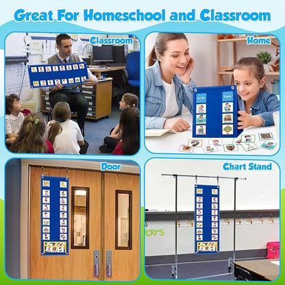 KIKIGOAL Kids Visual Schedule Calendar Chart, 2 in 1 Autism Daily Chore Routine Chart with 96 Cards Autism Learning Materials Bedtime Routine for Toddlers Home School