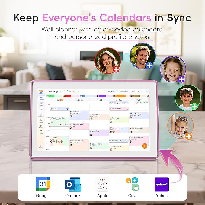Westsee 15.6" Digital Wall Calendar Frame – Interactive Touchscreen Eletronic Calendars, Smart Family Planner for Schedule, Photo Display, Meals, Chore Chart & Tasks, Wall & Desk Mountable (Pink)