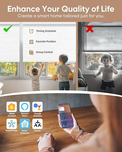 Kincmo Motorized Blinds with Remote,100% Blackout Motorized Roller Shades Work with Apple Homekit,Alexa,Google, Custom Electric Blinds with App,Voice Control (Atlantic White)