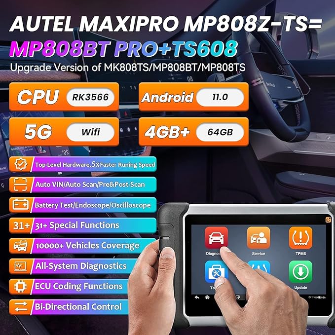 Autel Scanner MaxiPro MP808Z-TS+MV108S with 2 Year Updates: Upgrade Version of MK900BT & MP808BT Bidirectional Scan Tool, ECU Coding Same As MP900BT/MP900-TS, Full System Diagnostic Tool