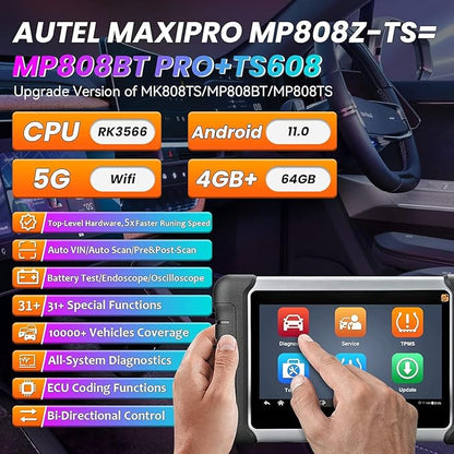 Autel Scanner MaxiPro MP808Z-TS+MV108S with 2 Year Updates: Upgrade Version of MK900BT & MP808BT Bidirectional Scan Tool, ECU Coding Same As MP900BT/MP900-TS, Full System Diagnostic Tool