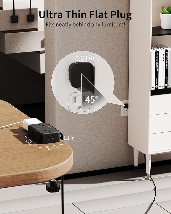 Desk Clamp Power Strip, 2 Pack Desktop Mount Charging Station with 4 Outlets 4 USB Ports (2 USB C), 10Ft Under Desk Power Strip, Fits 2.75" Tabletop Edge, Extension Cord for Home Office, Black