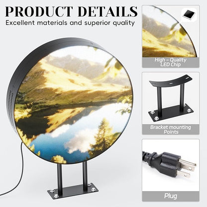 P5 Outdoor Round LED Store Sign Programmable, Wall Mount Single-Sided Full Color Custom Digital Display, Image, Video Signage Electronic Message Board for Business Salon Advertising 20"