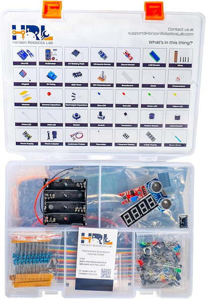 Horizon Uno Electronics Starter Kit with Video Lessons – Arduino-Compatible Board, Sensors, LEDs, Servos & More – Learn Electronics & Coding for Beginners