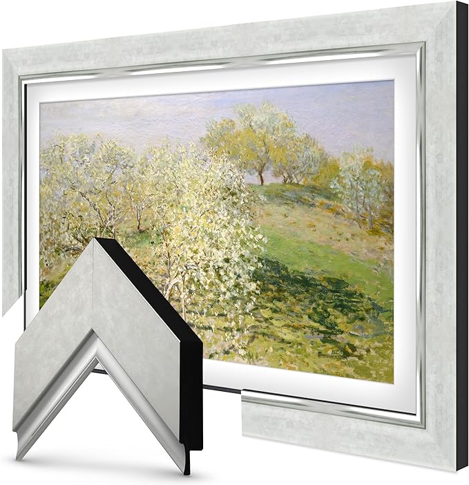 Contemporary Silver 3" Color Chip Premiere Deco TV Frame (32",43",50",55",65",75",85") Compatible ONLY with Samsung The Frame and Pro TVs (Fits 2021-2025, LS03A,LS03B,LS03C,LS03D,LS03FA,LS03FW)