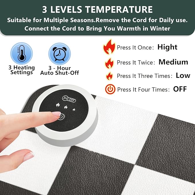 Checkered Black and White Heated Desk Pad Mouse Pad 31.5x13 Inch PU Leather Desk Mat with 3 Heat Levels Large Mouse Gaming Computer Laptop Mat