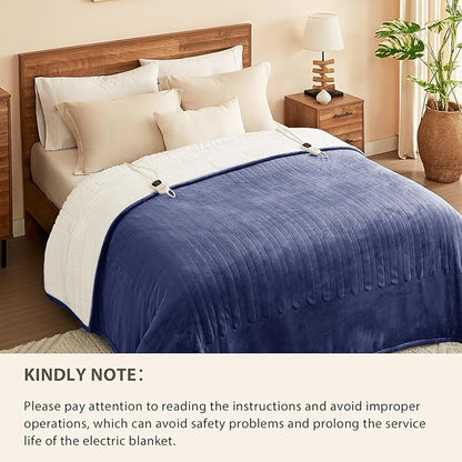 Homemate Electric Heated Blanket Queen - 84"x90" Heating Bed Blankets Throw with 10 Heating Levels 8 Hours Auto Off Fast Heating Over-Heated Protection Ultra Soft Warm Flannel ETL Certified Navy Blue