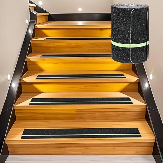 5-Pack Anti Slip Traction Tape 30" x 4" Best Grip Tape Grit with 6mm/0.24" Glow in Dark Stripe High Traction Friction Abrasive Adhesive for Indoor/Outdoor Stairs[Black+Green]