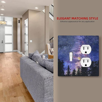 Wallplates Dream Milky Way Starry Forest Pine Watercolor Painting 1 Toggle 1 Duplex Switch Plate Electrical GFCI Faceplate Decorative Light Switch Covers for Bedroom Home Decor