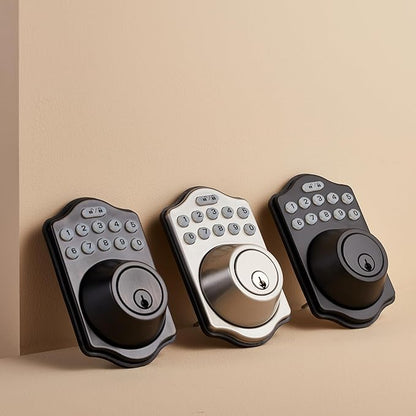 Amazon Basics Traditional Electronic Keyless Keypad Deadbolt Door Lock, keyless Entry Door Lock, Keyed Entry Option, 1-Pack, Satin Nickel