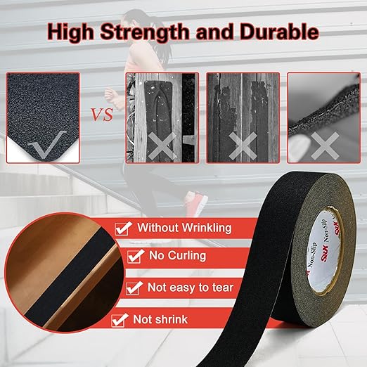 S&X Non Slip Tape 1 1/2 INCH x 60 FT Grip Tape for Stairs, Steps Waterproof and Durable, Black
