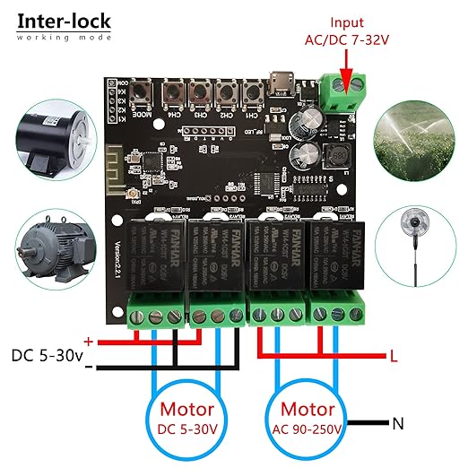 Jane Eyre 4 Channel Smart WiFi Relay Switch Module Momentary Self-Locking Controller DC 7-32V DIY Remote Control Garage Door Compatible with Alexa Echo Google Home