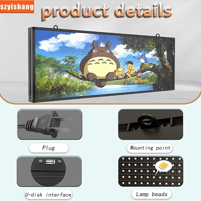 YS Outdoor P5 Programmable Led Sign(39 "× 14"),WIFI + USB Control Digital Signage LED Display, Advertising Message Board,Open Signs for Business, RGB Full Color Scrolling LED Sign