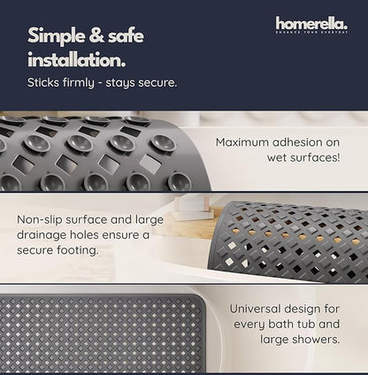 homerella® Bathtub Mat Non Slip 35x16, Incl. Hooks for Drying, Extra Long, 100% BPA Free, Shower Mat Non Slip Anti Mold, Machine Washable, Shower Mats for Inside Shower Mildew Resistant
