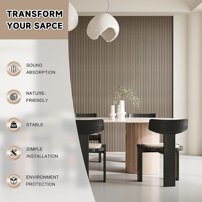 WPC Slat Wall Paneling, 8-Pack 3D WPC Wood Wall Panels, Acoustic Wall Panels for Interior Wall Decor, Living Room, Bedroom, Grayish Brown, 95 x 6 in