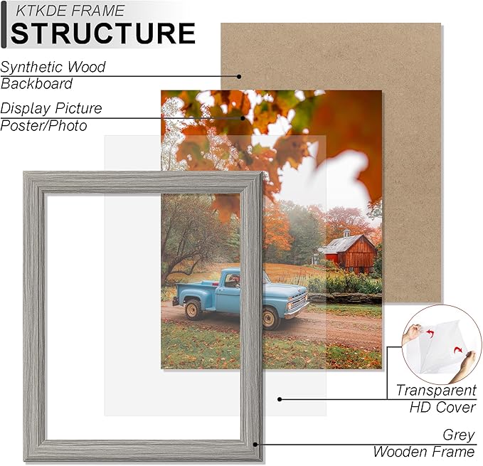 KTKDE Studio Gallery 20X30in Select picture Frame Set of 3, Grey Wooden frames Display Poster, Posters & Art Prints for Artwork Wall Vertical or Horizontal Display best gift