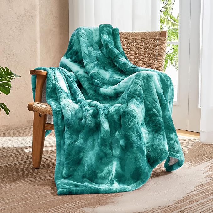 Electric Heated Blanket 62"x84", Luxury Green Twin Faux Rabbit Fur Electric Blanket, Fast Heating Soft Fluffy Thick Electric Blanket with 6 Heating Levels & 12H Auto Off