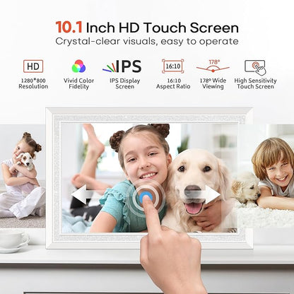 Frameo 10.1" Digital Picture Frame, Smart WiFi Digital Photo Frame with 1280x800 HD IPS Touch Screen 32GB Memory Auto-Rotate Wall Mounted, Share Photos/Videos from Phone Anywhere(White)