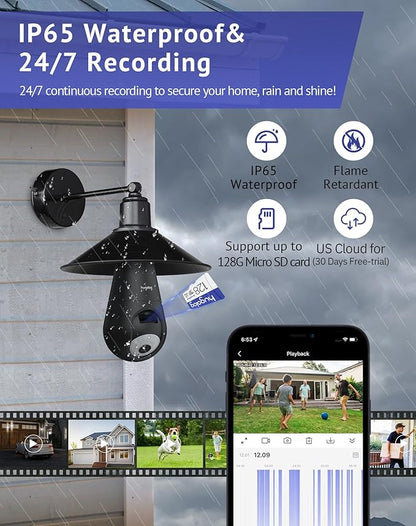 Hugolog 2K 3MP Light Bulb Security Camera 5G& 2.4GHz WiFi, 360° Wireless Outdoor Indoor Camera for Home, Motion Detection, Two-Way Talk, Color Night Vision, Siren Alarm, Compatible with Alexa(2 Pack)