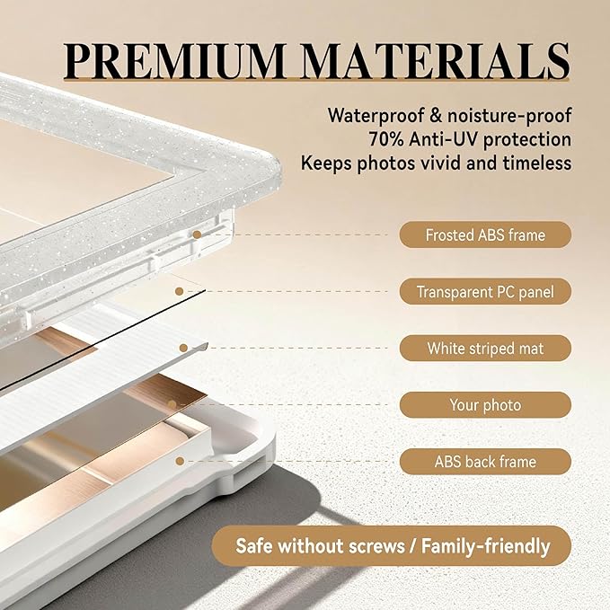 5x7 Picture Frame, Clear Acrylic Photo Frame with White Mat for 4x6 Photos, One-Piece Shatterproof Tool-Free Design, UV-Resistant Waterproof Tabletop Frame for Home Office Decor with 10-Year Warranty