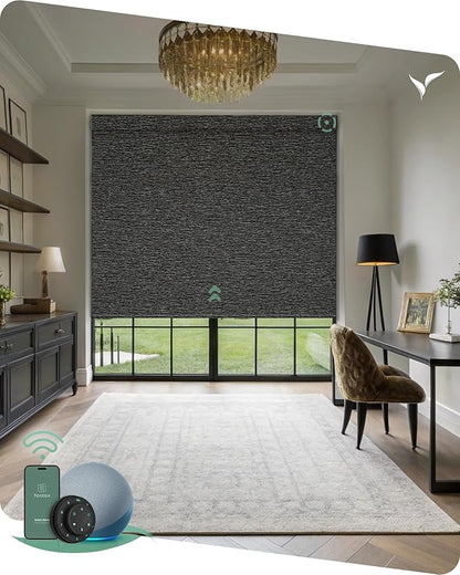 Yoolax Motorized Blinds with Remote, Smart Blinds for Windows Blackout Automatic Shades Compatible with Alexa Remote Control Roller Window Shades with Valance, Custom Size (V-Shimmer Horizontal Black)