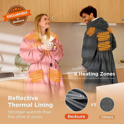 Bedsure Cordless Heated Wearable Blanket Hoodie - Faux Cashmere Electric Blanket with 20000mAh Battery Pack, Portable USB Heated Throw, Winter Gifts for Women, 4 Heat Levels & 4 Timers, 22"x43", Pink