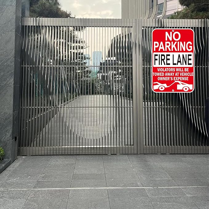 No Parking Fire Lane Signs, Red, Reflective Aluminum, 12 x 18 Inches, Weather Resistant, Wall Mount, 2 Pack