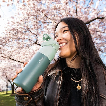 LARQ Bottle Swig Top 23oz - Insulated Stainless Steel Water Bottle With Built-In Silicone Handle | BPA Free | Reusable Water Bottle for Sports, Gym, and Travel, Eucalyptus Green