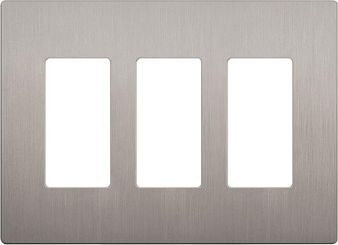 LIDER Brushed Finish Decorator Switch Cover, Screwless Wall Plate, Mid-Size 3-Gang 4.88" x 6.77", Unbreakable Polycarbonate Thermoplastic, UL Listed, LSWP-33M-BNK, Brushed Nickel