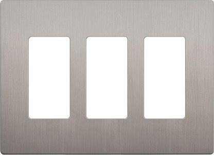 LIDER Brushed Finish Decorator Switch Cover, Screwless Wall Plate, Mid-Size 3-Gang 4.88" x 6.77", Unbreakable Polycarbonate Thermoplastic, UL Listed, LSWP-33M-BNK, Brushed Nickel