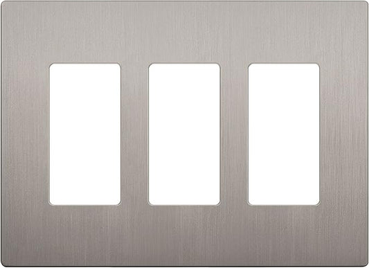 LIDER Brushed Finish Decorator Switch Cover, Screwless Wall Plate, Mid-Size 3-Gang 4.88" x 6.77", Unbreakable Polycarbonate Thermoplastic, UL Listed, LSWP-33M-BNK, Brushed Nickel