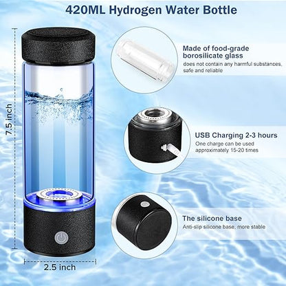2025 New Hydrogen Water Generator Bottles, Portable Hydrogenated Water Bottle with SPE PEM Technology, 420ml Hydrogen Water Bottle Generator, Rechargeable Ionizer Machine for Home, Office, and Travel