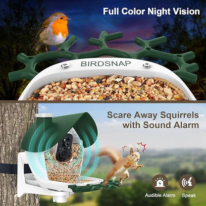 birdsnap® P33 - Smart Bird Feeder with Camera Solar Powered, 2K Video Bird Camera Feeder Live with 32GB Card, AI Identify Feather Species, Auto Record in Backyard, Ideal Gift for Birds Lover