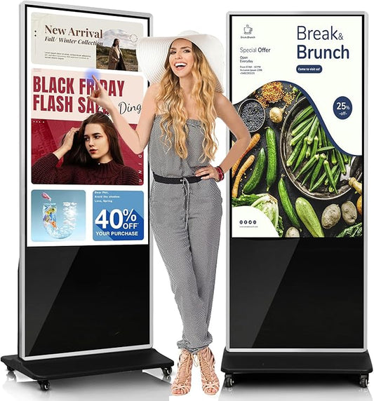 55" 4K LCD Touchscreen Digital Signage Display, Indoor Floor Standing Advertising Player, Commercial Digital Signage Kiosk with Auto AD Player, HDMI WiFi Bluetooth Input, Android 12.0 Black