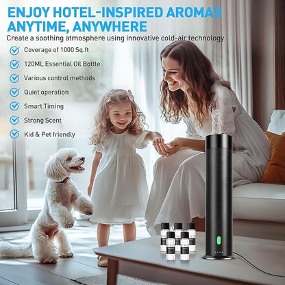Waterless Scent Diffuser Starter Kit - 1000 Sq Ft Coverage, Hotel Scent Diffuser, Essential Oil Diffuser Large Room, Included 5 Scent Oils, Remote Control, SandGreen