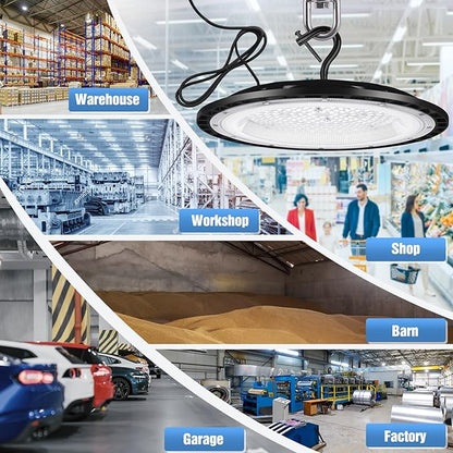 12 Pack 200W UFO LED High Bay Lights,120VAC IP66 Waterproof,90800LM 5000K Daylight, 850W MH/HPS with Plug Commercial Bay Lighting for Barn,Gym,Factory,Warehouse,Shop,Workshop,Gym