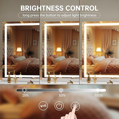 Hasipu Vanity Mirror with Lights, 55" x 36" LED Makeup Mirror, Lighted Makeup Mirror with Dimmable 3 Modes, Touch Screen Control Vanity Mirror Square White