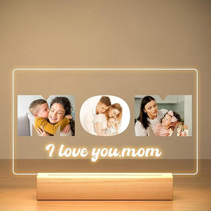 Custom Mom Picture Frame with Photo, Custom Photo Frame with Night Light, Customized Picture Frames, Personalized Valentines Day Gifts for Mom from Daughter & Son
