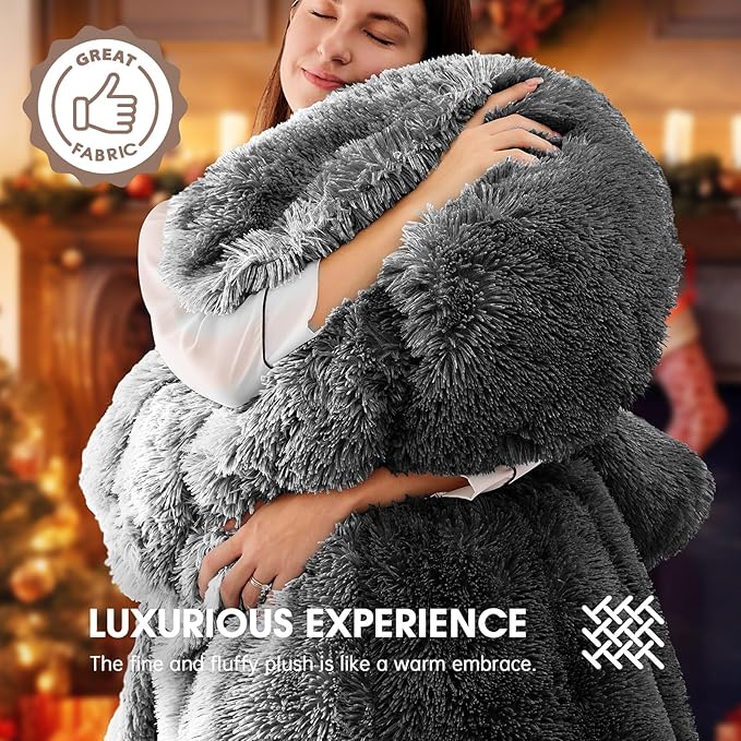 Heated Electric Blanket Throw–Faux Fur with Soft Thick Sherpa,Warm Winter Birthday Gifts for Women Grandma，10 Heat Settings,5 Time Settings with Fast Heating, 50x60, Foggy Dusk