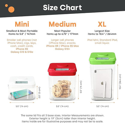 kSafe Time Locking Container Medium – Phone Lock Box, Snack Safe, Self-Control Timer Box, BPA-Free Plastic, No Overrides, 5.5” W x 5.5” H, White Lid, Clear Base